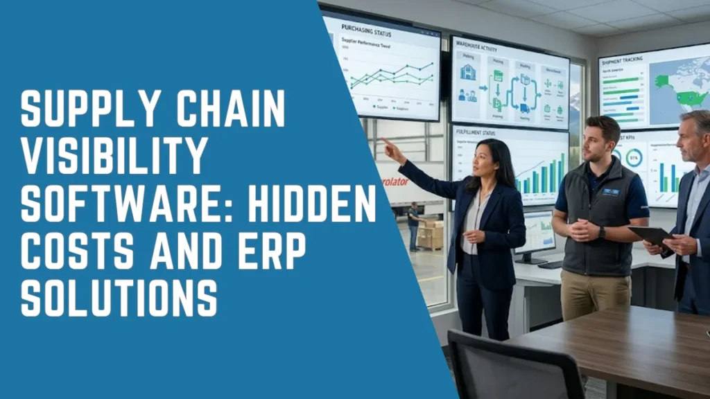 Supply chain visibility software dashboard showing inventory, procurement, warehouse, and fulfillment data.